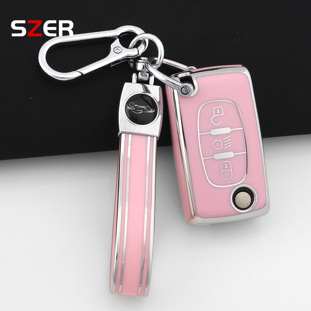 Tpu Car Folding Key Case Cover For Citroen C2 C3 C4 C5 C6 Xsara Berlingo For Peugeot 207 307 308 407 607 807 Holder Fob Keychain