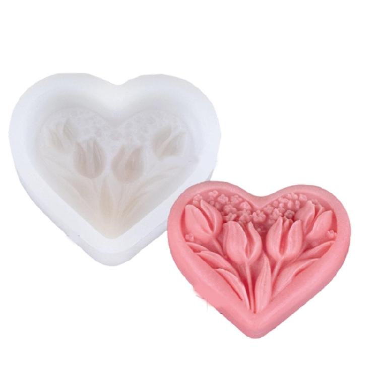

Beautiful Flower Heart Shape Candle Molds Nontoxic Silicones Tulips Candle Molds For Valentines’s Day And Mother’s Day