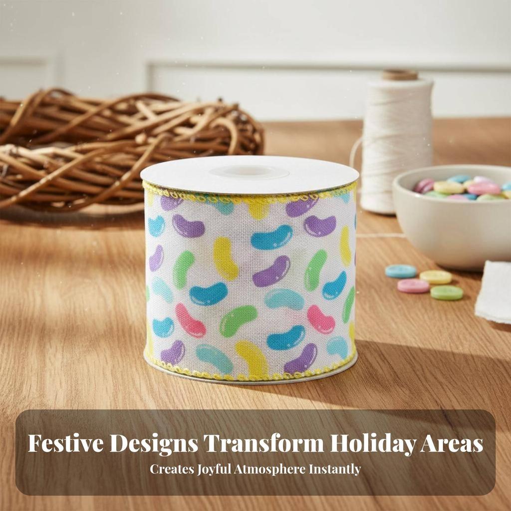 Decorative Easter Ribbon Roll Wired Edge Polyester Craft for Spring