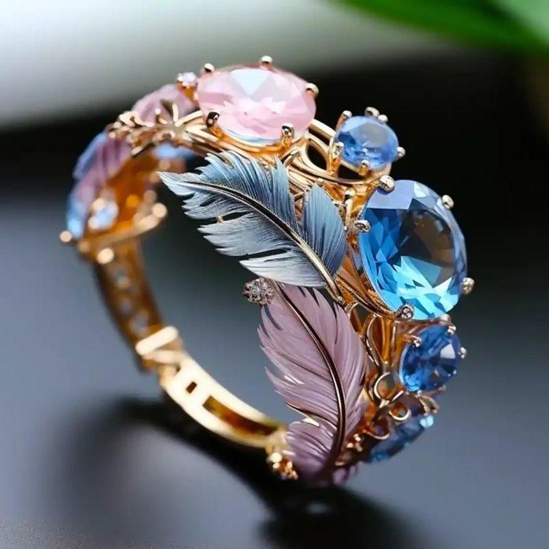 

Creative Colorful Feather Zircon Rings For Women Engagement Accessories Gifts Fashion Custom Jewelry 6