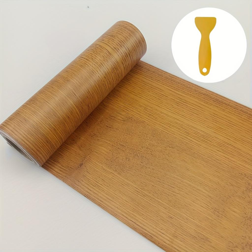 1Pc 5m/196.85in Self-adhesive Wood Grain Door Frame Decorative Stickers Wood Grain Skirting Waistline Home Decor Wall Stickers