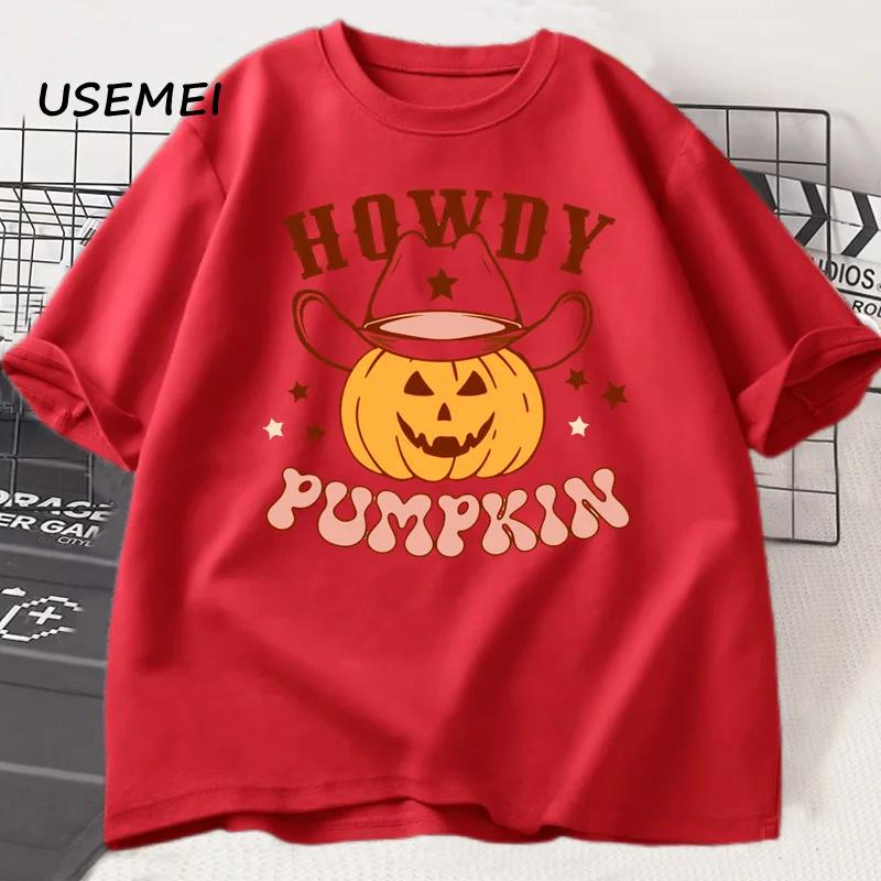 Howdy Pumpkin Graphic T Shirts Halloween T Shirt Fall Cotton Short Sleeve Printed Tshirt Unisex Retro Tees Streetwear Clothes S