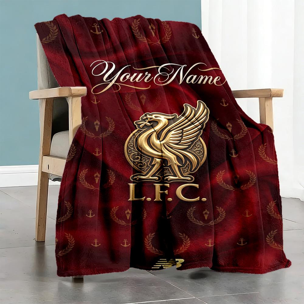 Liverpool Fc Personalized Text Blanket Lightweight Customizable Blanket Durable Comfort For Home Decor Couch Office Bedding Four Seasons Multipurpose