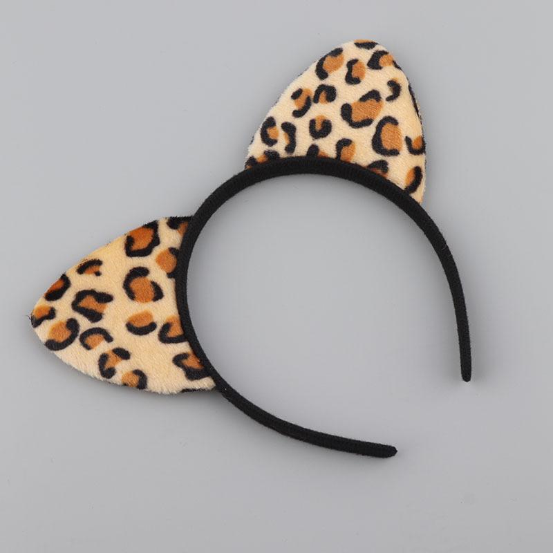 Leopard Print Headband Plush Leopard Print Cat's Ears (Steamed Cat-ear Shaped Bread) Headband Animal Ear Headband