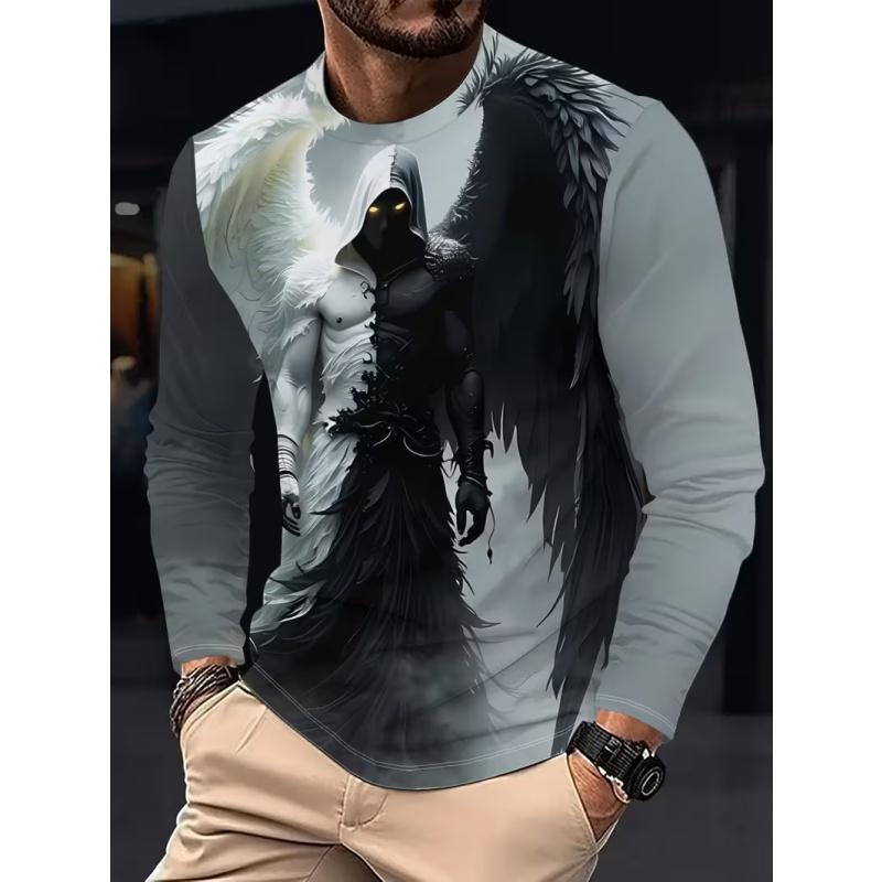 Camiseta informal de manga larga con cuello redondo y estampado para hombre, otoño e invierno