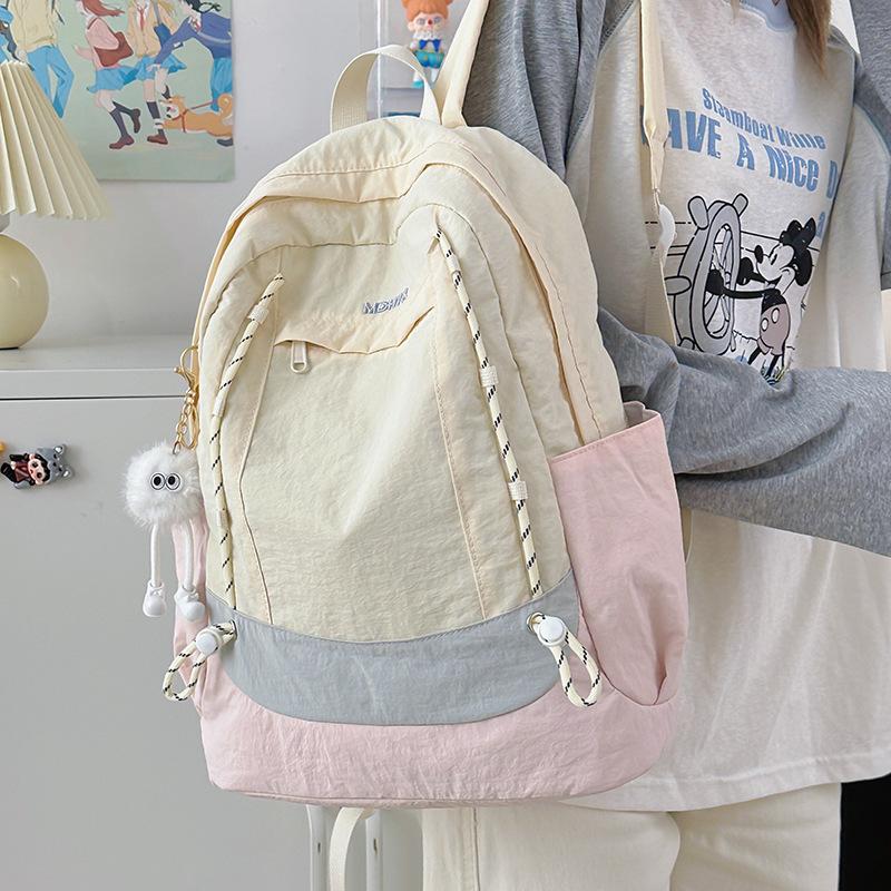 School bag: new girls' backpack, travel-friendly, lightweight, stylish versatile backpack, high-end color-block patchwork, fresh little schoolbag
