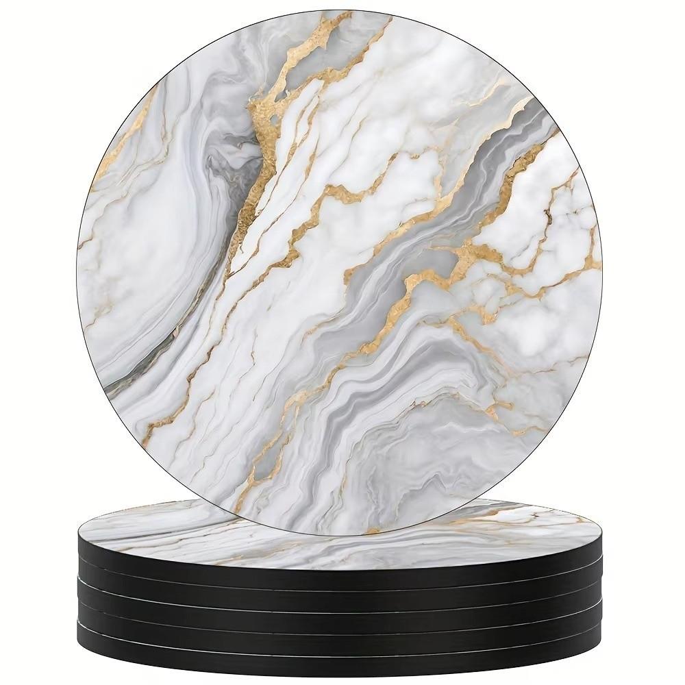 6pcs 4 Inch Drink Coasters Set Marble Veining Absorbent Coasters For Cold Drinks Wine Mugs Cups