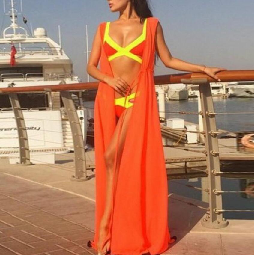 Ladies Summer Sleeveless Bandage Solid Floor Length Big Swing Cardigan Beach Sun Protection Shirt