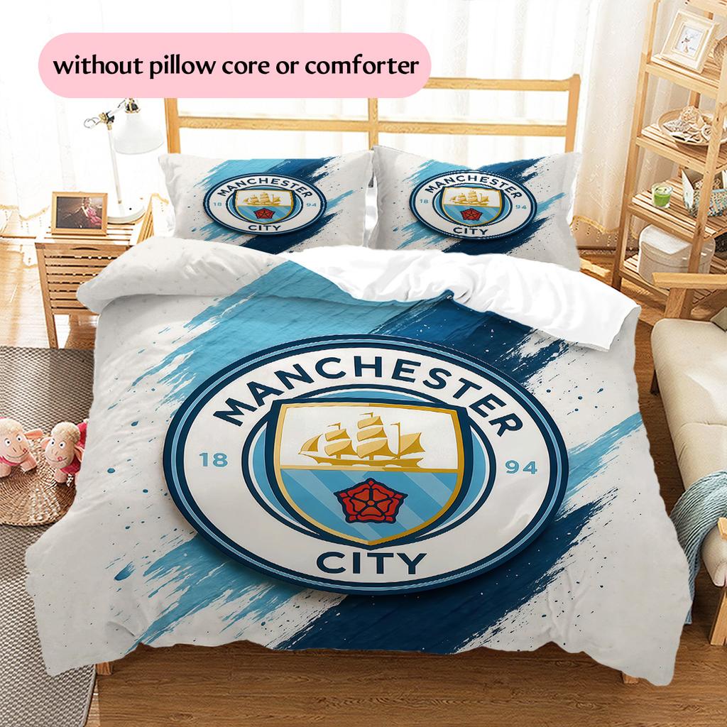Manchester City Pattern Bedding Quilt Set Home Decoration Gift (1 * duvet cover + 2 * pillowcase without core)