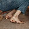 Retro metal buckle bag head hollow sandals women's low heel 2024 summer square head matte one-word buckle versatile flats