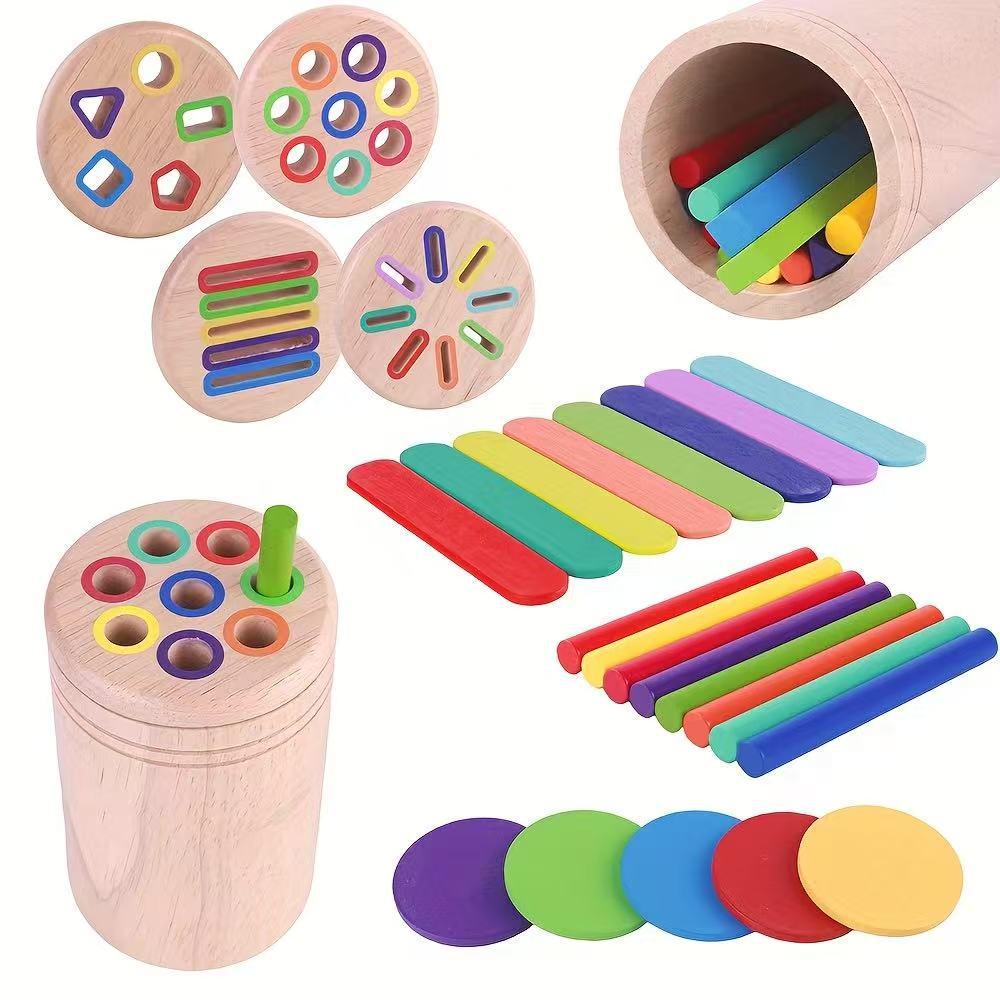 Solid Wood Sorting Bin: Color & Shape Recognition Toy for Ages 3-6