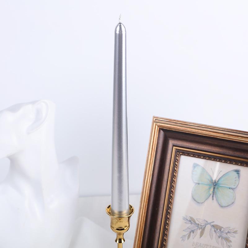 European Classic Electroplated Tapered Long Rod Candle Romantic Wedding Candlelight Dinner Odorless Color Rod Wax