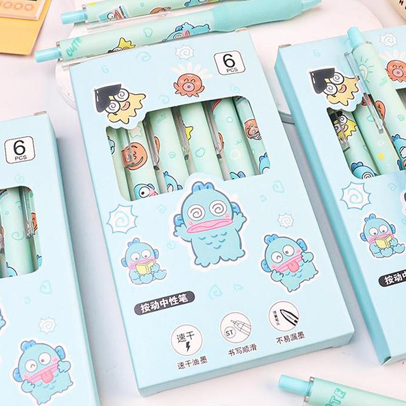 6 Stück Cartoon Hangyodon Drück-Gelstifte Niedliche Unterschriftenstifte Langlebige Schreibstifte Bürobedarf Schüler Schreibwaren Geschenk
