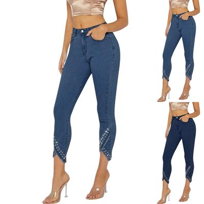 Blugi Dama cu Talie Înaltă Skinny Casual Blugi cu Diamante
