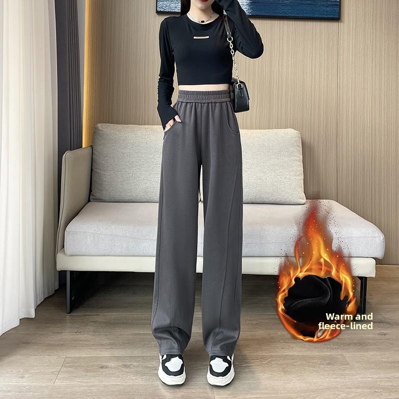 Plus Size Women's Pants 200mm Banana Sweatpants Autumn Winter Plus Size American Style Straight Fleece Narrow Wide Leg Pants