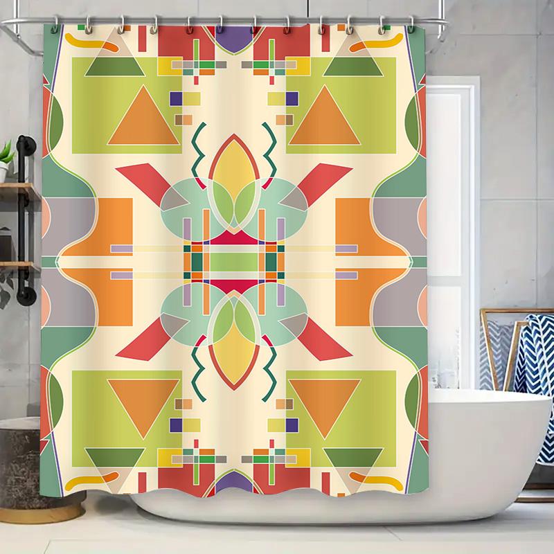 

Colorful Geometric Shower Curtain For Bathroom Decor Waterproof Fabric With Rings Various Size Options Available (Green) W60H190(CM)-1 Pcs