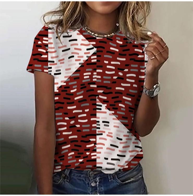 2025 Casual Sports Women's T-shirt Summer New Garden Collar Short Sleeve Geometric Irregular Loose Lightweight Casual