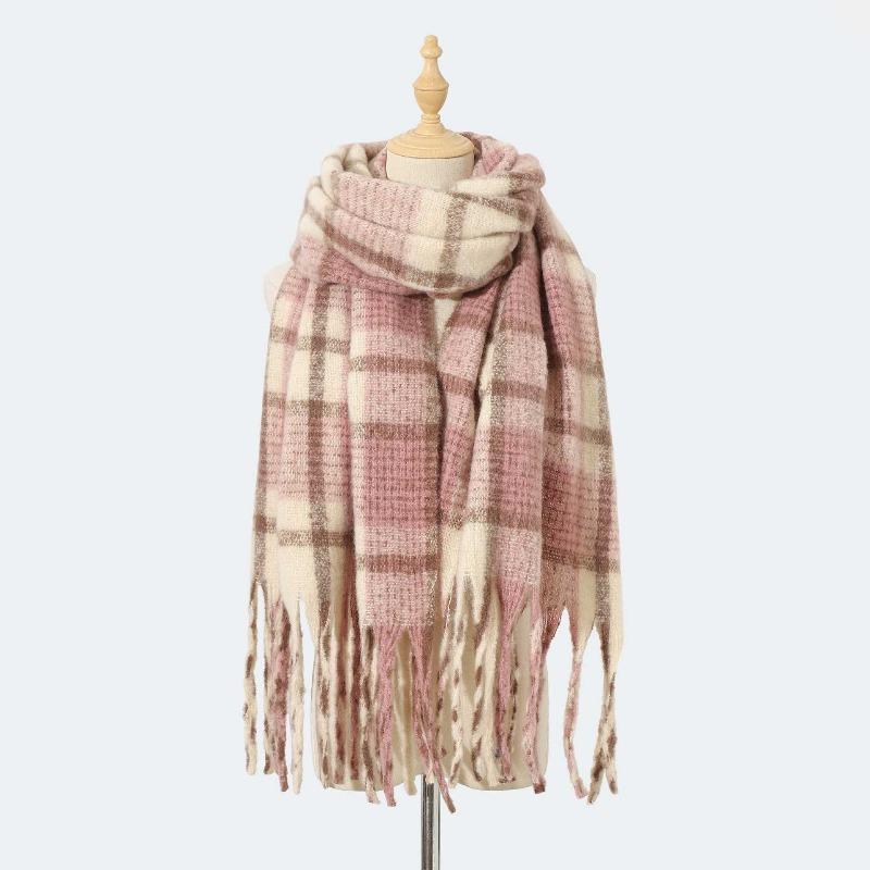 Autumn and winter new mohair plaid scarf women's thickened high-end imitation cashmere scarf atmosphere warm scarf