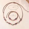 Vintage Round Leather Cord Pendant Necklace With Unique Fingerprint Design Bohemian Statement Jewelry For Women