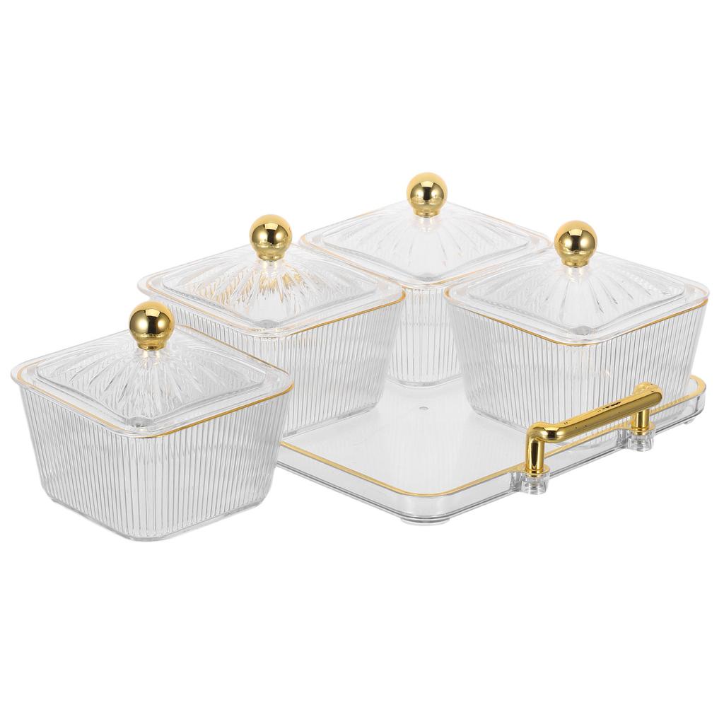 Four Compartments Snack Serving Tray Clear Lid Divided Serving Dishes Snack Platter for Home Bar Ktv Nuts Candy Dried Fruits