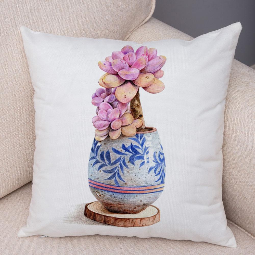 Cartoon Plant Cushion Cover Bedroom Living Room Car Sofa Pillowcase Watercolor Juicy Pillowcase Ornament
