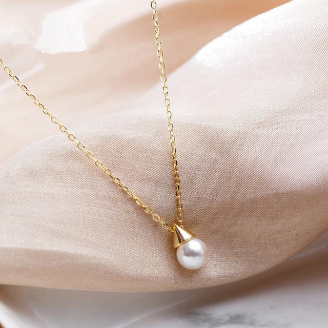 

925 пробы стерлингового серебра простой жемчужный треугольный шарик кулон ожерелье женское свадебное платье ювелирные изделия аксессуары подарок на день рождения золотой