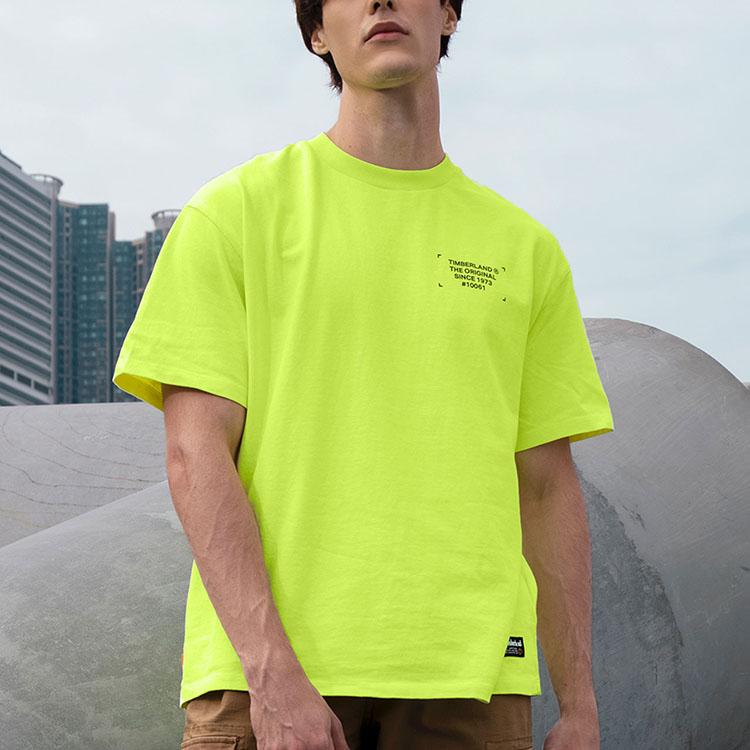 Timberland Loose Casual Breathable Printed Round Neck Short Sleeve T-Shirt Men Tops Bright-Yellow A2DV1-BH4