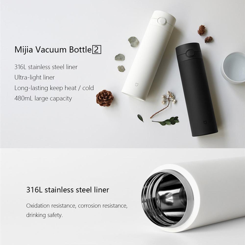 Original Xiaomi Water Cup 2 480 ml Thermoskanne zum Warmhalten/Kalthalten für Reisen, tragbar, 316L-Edelstahl, Schlossdesign, einhändig zu öffnen