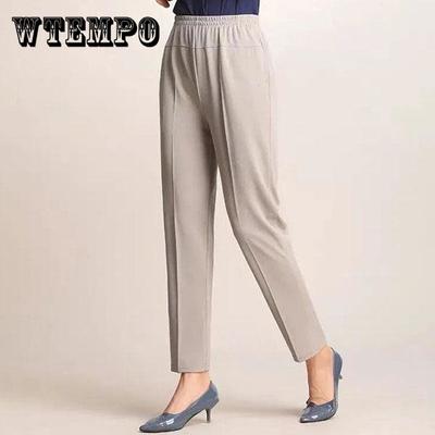 XL-5XL Women's Spring Summer Large Size Ice Silk Pants Female Solid Color Elastic Waist Casual Trousers