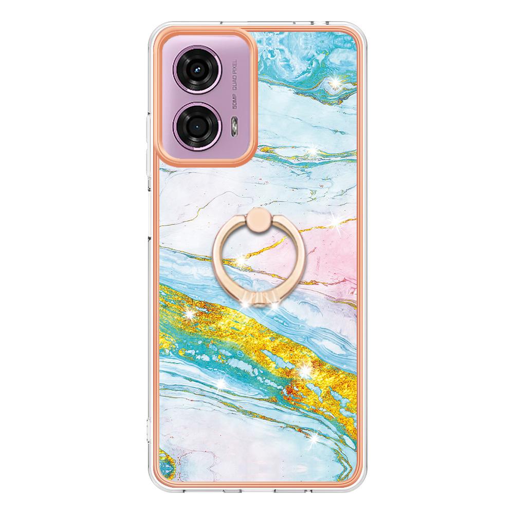 For Motorola Moto E14 4G/G04 4G/G04s 4G/G24 4G Case with Ring Kickstand Marble Pattern Electroplating TPU Back Cover