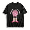 Howdy New Year Pink Disco Ball Cowboy Boots Graphic Top Pure Cotton T-shirt
