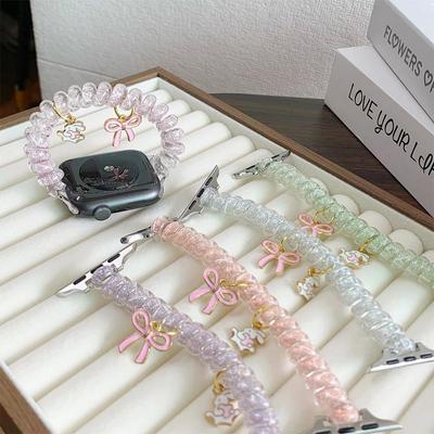 Glitter Bow Hair Tie & Watch Band for Apple iWatch10 and Phone Cord