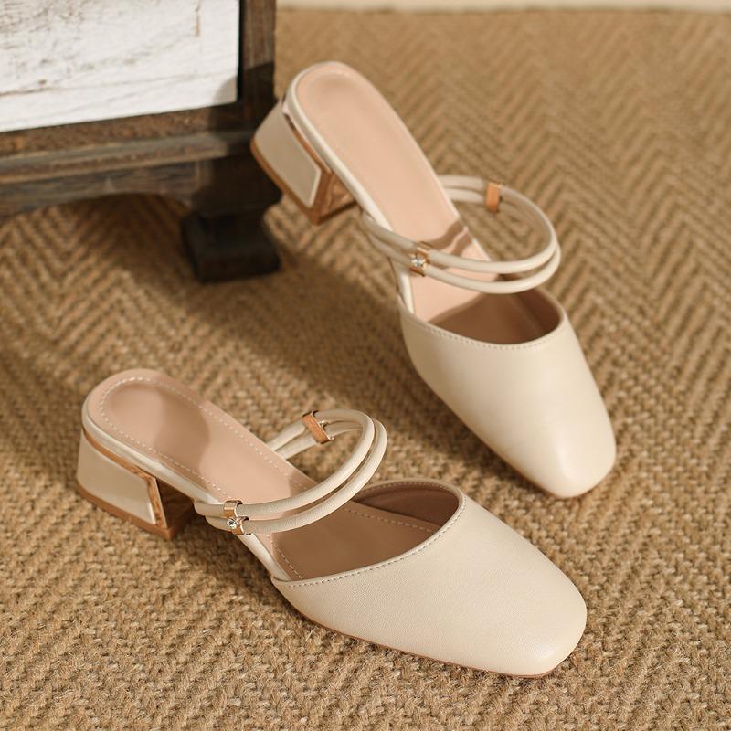 Fashion Multi Designs Apricot Women's Sandals Cover Toe Chunky Heel Office Lady Sandals Fashion French Butterfly Knot Beads Women Shoes