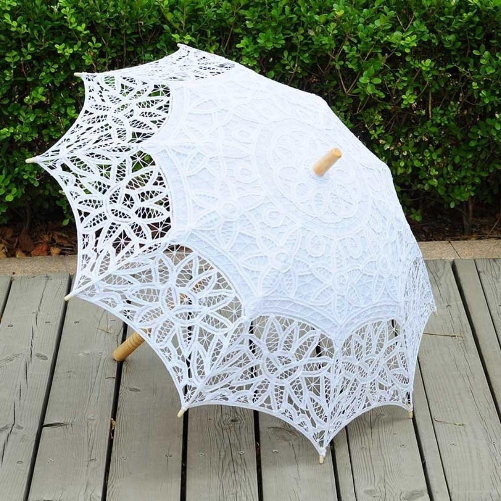 Handgefertigter Brautschirm Baumwoll-Sonnenschirm Spitzen-Schirm für Hochzeit Outdoor Sonne