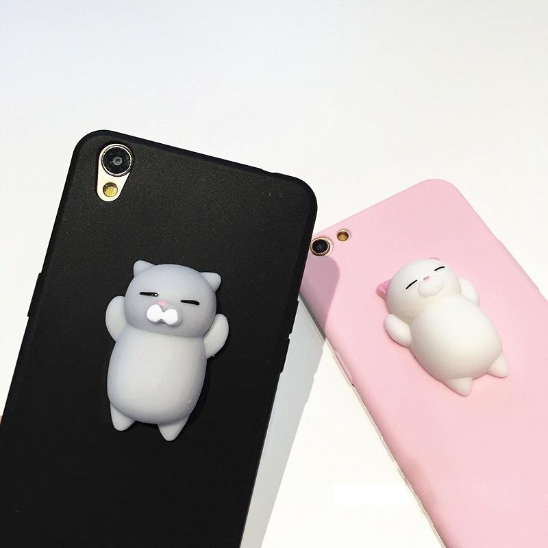 Zachte Leuke 3D Cartoon Kat Stressverlichter Siliconen TPU Cover Case voor 6/6S/7/Plus Telefoonhoesjes