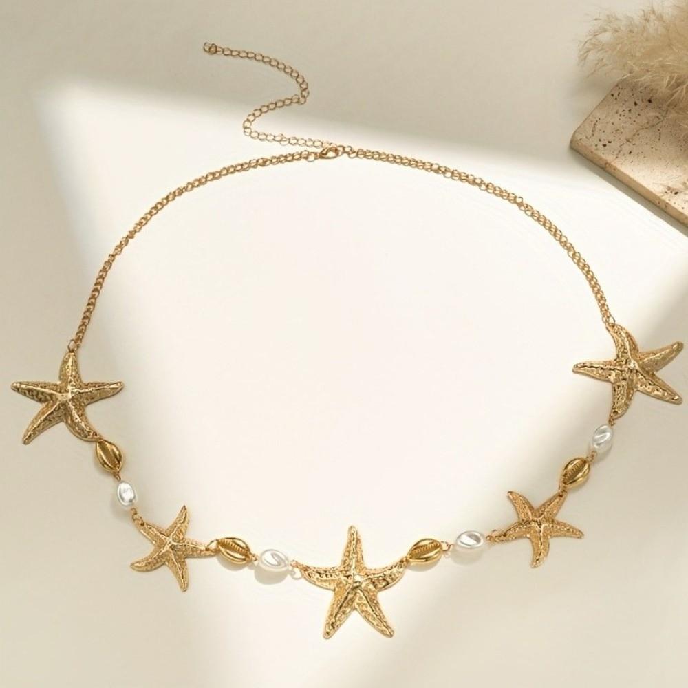 Elegant Starfish Waist Chain Gold Beads Belly Chains Sea Star Imitation Pearl Body Chain  Party