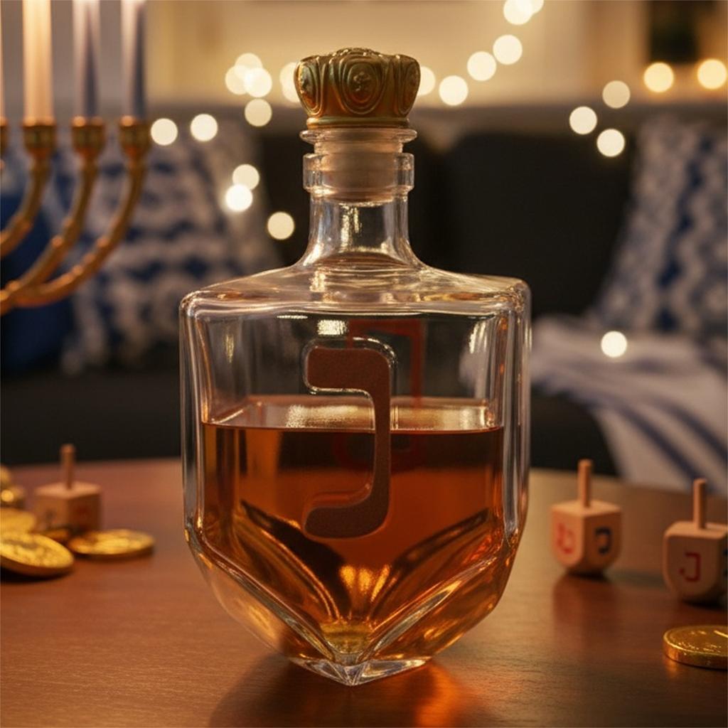 Hanukkah Dreidel Whiskey Bottle W/ Golden Hebrew Letters Crown Cap Novel Whiskey Bottles for Festival Home Bar Display