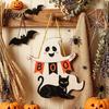 Holiday Party Supplies Halloween Wooden Hanging Sign, Rustic Ghost Bat Black Cat Witch Hat Wall Decor, Balcony Window Decor Spooky Pendant with