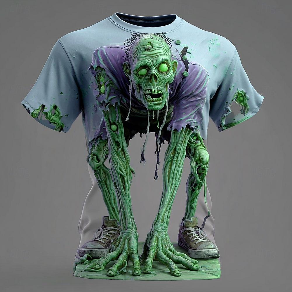Summer Round Neck Zombies Pattern 3D Print Top Fashionable Casual Short Sleeved Men's T-shirts