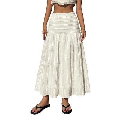Womens Boho Ruffle Long Skirts, High Waisted A-Line Elastic Summer Vacation Casual Maxi Beach Skirt 2026