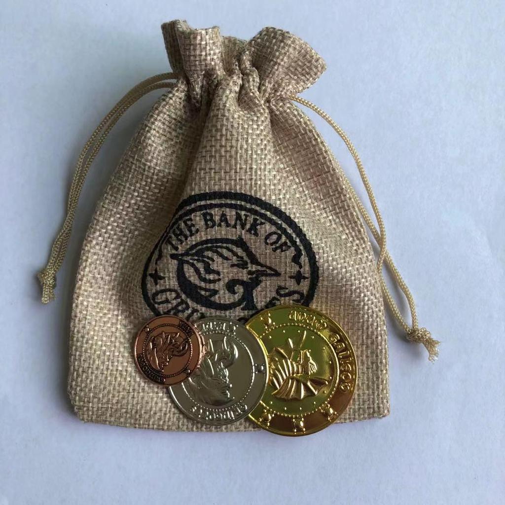 Harry Potter Gringotts Gold Galleon Coin & Elf Money Bag Badge - Creative Student Gift