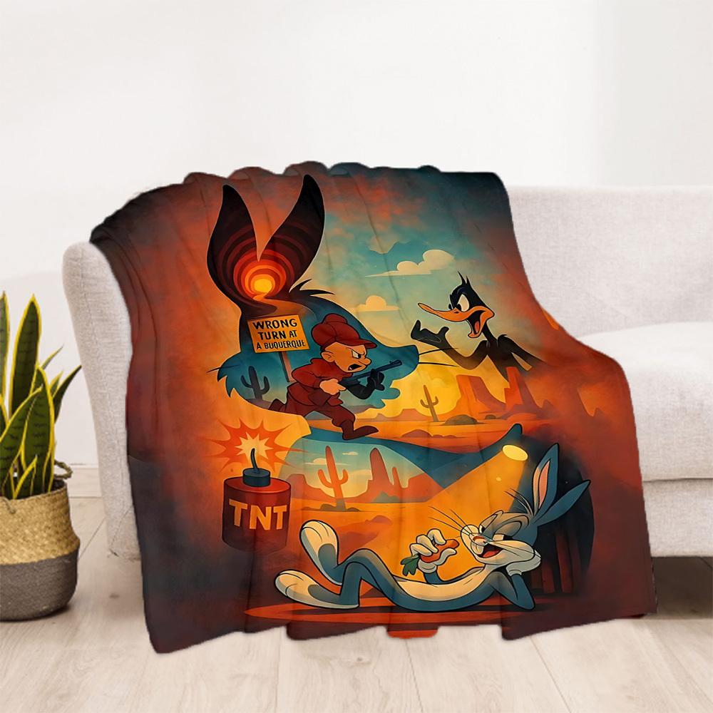1PC Looney Tunes Cartoon Characters Outdoor Blanket Lightweight Flannel, Soft & Warm, All-Season, Outdoor, Camping, Living Room, Office, L1106108