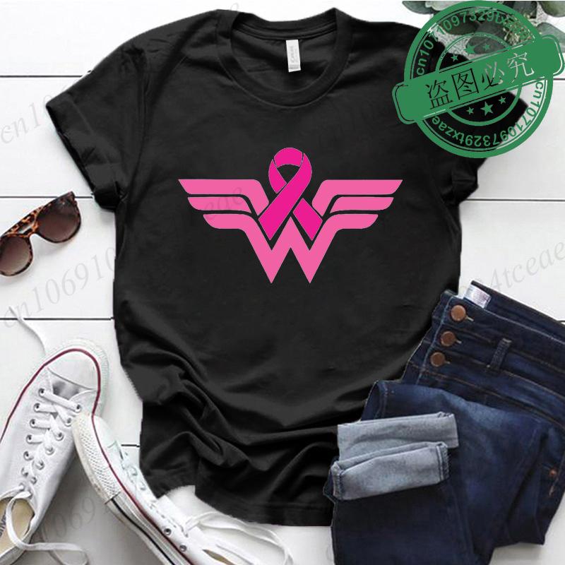 Summer Y2k Women Tshirt Cancer Ribbon Wonder Printed FeUnisex Clothing Short Sleeve Breast Cancer Awareness Tops Fighter Tees