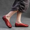 Johnature Zapatos planos retro de cuero genuino con punta redonda, suela suave, zapatos informales sin cordones de Color sólido para mujer