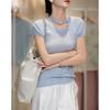 Demana Women's Summer Linen-Lyocell Blend Knit Top with Ribbon Tie