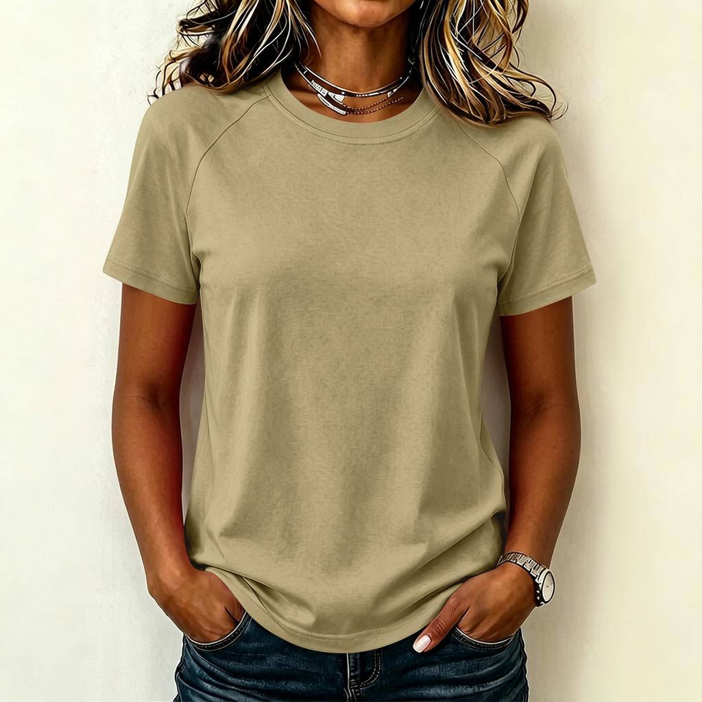 Women's Fashion Raglan Sleeve Solid Crew Neck Casual Short Sleeve Top Lightweight Comfortable Fit Soft Fabric