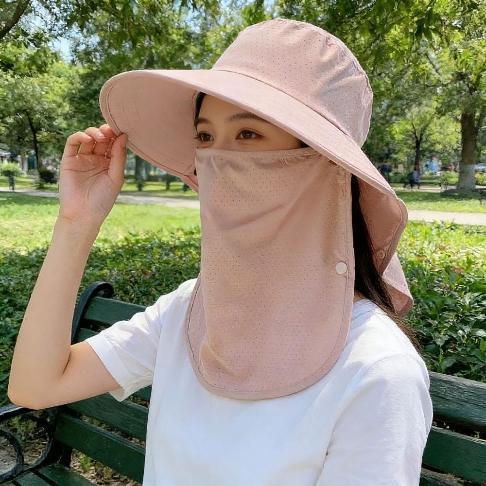 Solid Color Shawl Mask Hat Adjustable Neck Protection Cap Fashion Sunshade Sun Hat Spring