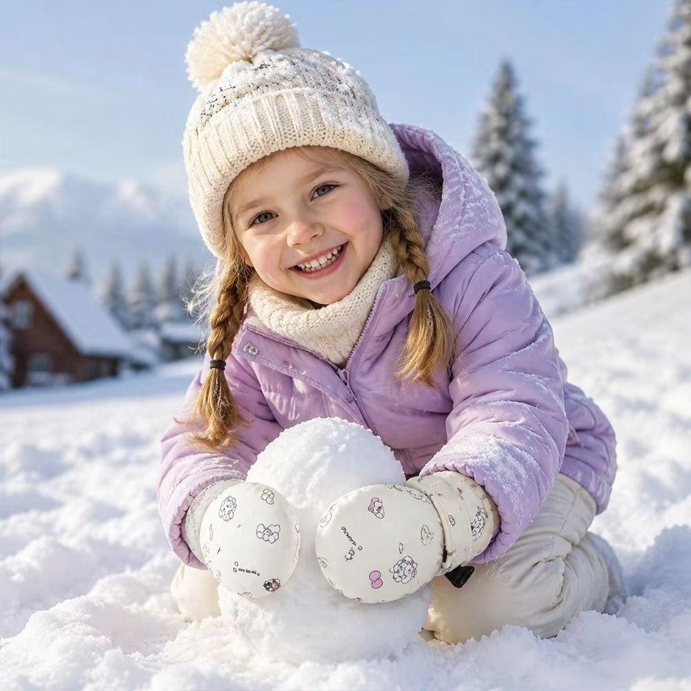 Windproof Children Ski Gloves Waterproof Warm Mittens Printed Kids Winter Gloves Baby Boy
