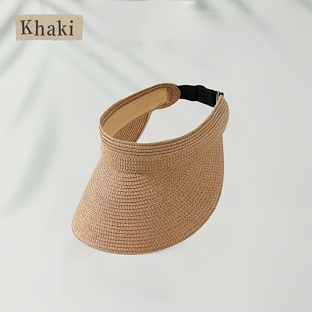 

New hand-woven straw hat, wide-brimmed sun hat, easy to store, foldable, suitable for beach use, adjustable headband хаки