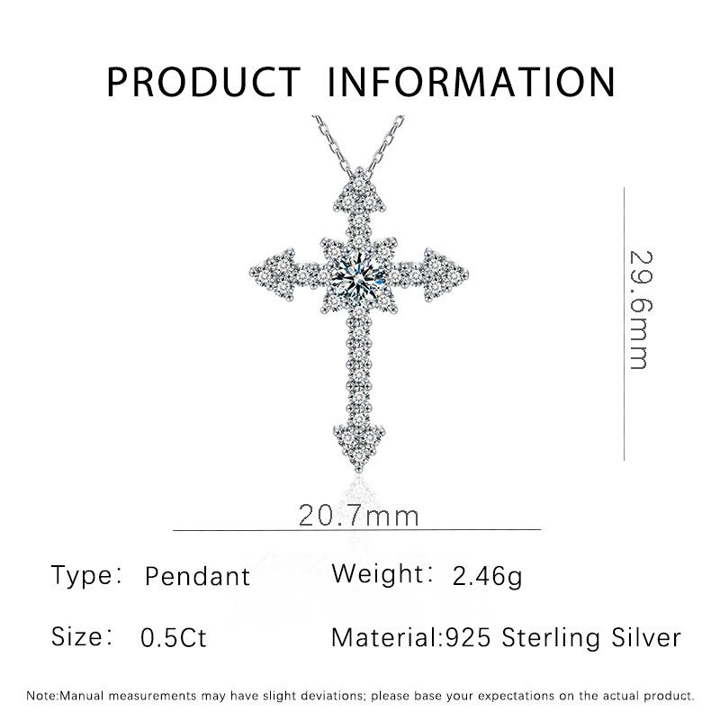 Exquisite S925 Sterling Silver Diamond-Studded Goddess Cross Pendant Necklace with Zircon Details 925 Silver